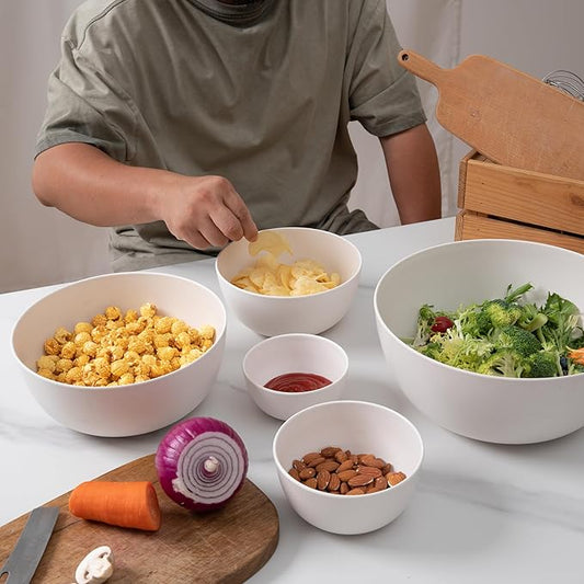 LEHAHA Mixing Bowls Set (5 Piece Set) Nested Melamine Kitchen Bowls Set, Large Stackable Serving Bowls for Kitchen, Storage Bowl Ideal for Prepping, Cooking and Serving Food, White