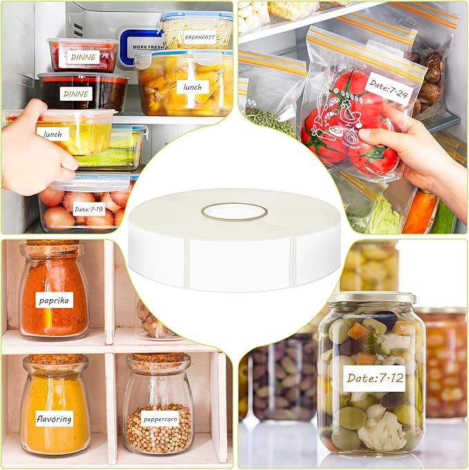 600 Blank Removable Freezer Labels with Perforation Line for Easy Distribution and Use. Waterproof and Oil-Resistant, Suitable for Food Containers, Jars, and Kitchen Organization.(1 "x 2")
