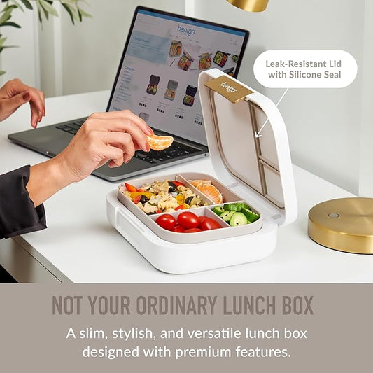 Bentgo Modern - Leak-Resistant Bento Lunch Box For Adults, Teens, & Larger Appetites; Reusable BPA-Free Meal Prep Container with 3 or 4 Compartments, Dishwasher/Microwave Safe; 44oz (White)