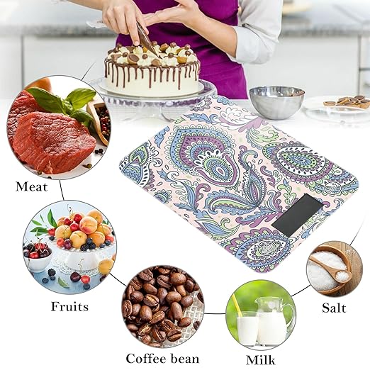 Food Scale Kitchen Digital Scale Food Ounces and Grams Dieting Baking Cooking Waterproof Glass Panels LCD Display,4 Units Scale Tare Function Boho