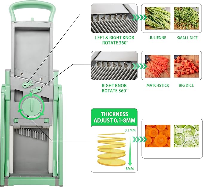 Vegetable cutter WITH GIFT, upgraded Multi-Function Mandoline adjustable and effortless slicer, cheese grater kitchen gadgets onion french fry potato peeler, efficient for home Chefs.