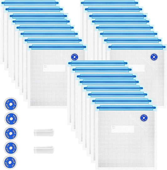 Sous Vide Bags 31 Pcs (24 Pcs Vacuum Zipper Bags & 2 Seal Clips & 5 Air Valves), Reusable BPA Free Vacuum Sealer Bags (11 * 10 in) Vacuum Food Storage Bags for Cooking/Food Storage/Microwave Heating