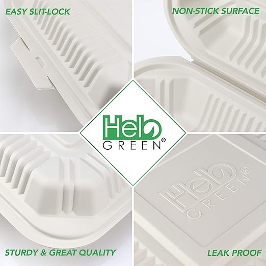[100 Count] Eco Friendly To Go Containers (8" x 8", 1-Compartment) - Non Soggy, Leak Proof, Disposable To Go Boxes Made From Cornstarch - Microwave Safe and Ideal for Take Out Food Containers, Leftovers, Lunches