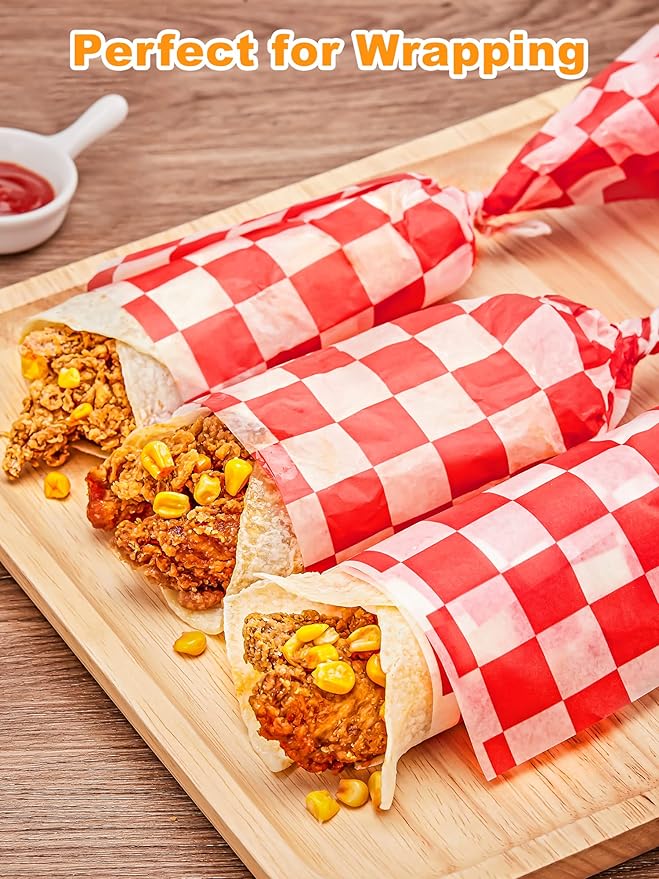 SMARTAKE 12 x 12 Inches Wax Paper for Food, 500 Pcs Non-Stick Hamburger Patty Paper, Square Sandwich Separators Wrapping Paper, for Lunch, Restaurants, Barbecues, Picnics, Parties, Red Plaid