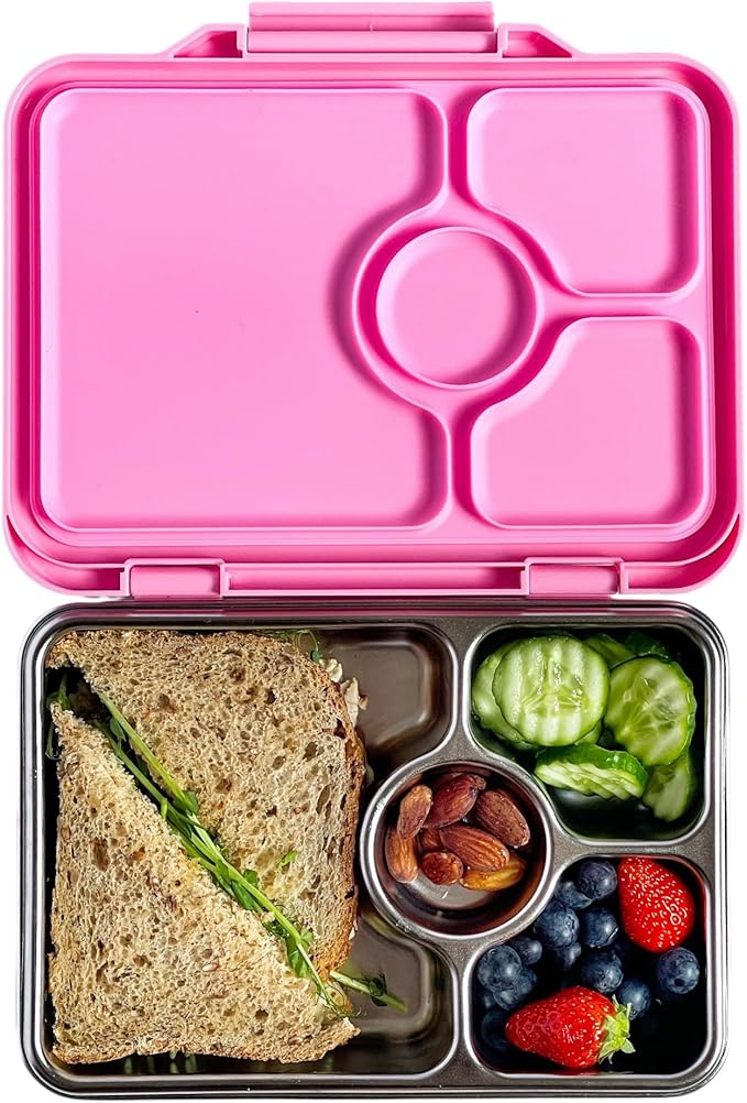 Yumbox Prêt Stainless Steel Leakproof Bento Lunch Box, Sandwich Friendly, Food Safe, Compact, Lightweight, Perfect for Kids Lunch, Adult Lunch, Portion Control and Food Prep (Versailles Pink)
