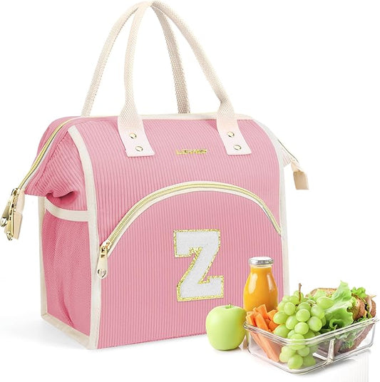 Personalized Initials Lunch Box for Women& Men, Preppy Reusable 10 L Insulated Lunch Bag, Leakproof Large Zdults lunch tote Cooler Bags Insulated for Beach,Travel,Work, Picnic-Birthday Gifts（Pink Z）