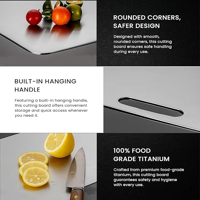 Titanium Cutting Board for Kitchen, 100% Pure Titanium Apex Large Cutting Board Titanium, 2025 New Upgraded Double-Sided - Metal Cutting Board for Fruit, Meat, Vegetables, Dishwasher Safe (2PCS)