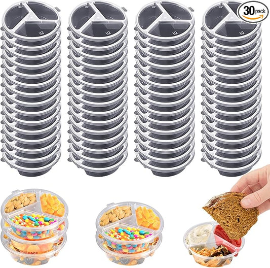 30 Pcs 3 Compartment Condiment Containers with Lids Disposable Sauce Cups 5 oz Small Plastic Snack Containers Portion Cups for Salsa Dips Dressing