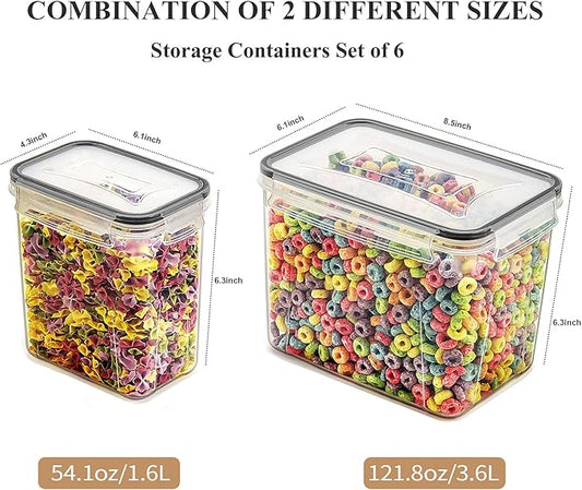 Wildone Airtight Food Storage Containers Cereal & Dry Food Storage Container Set of 6(Black Lid), Leak-proof & BPA Free, With 1 Measuring Cup & 20 Chalkboard Labels & 1 Chalk Marker