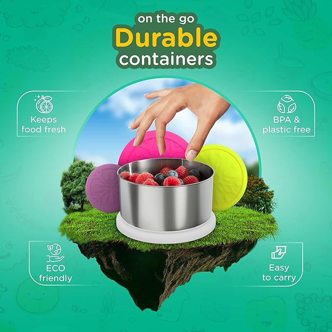 Stainless Steel Container with lids Kids Lunch Box- Set of 4 Stainless Steel Snack Containers Dip Containers For Lunches Metal Kids Lunch Box Container