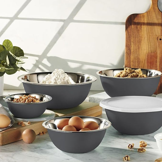 WHYSKO Stainless Steel Mixing Bowl Set, 10 Piece Stainless Steel Mixing Bowls with Lids Set for Food Prep Storage and Serving, Dishwasher Safe Microwave Safe for Kitchen Baking Cooking, Grey