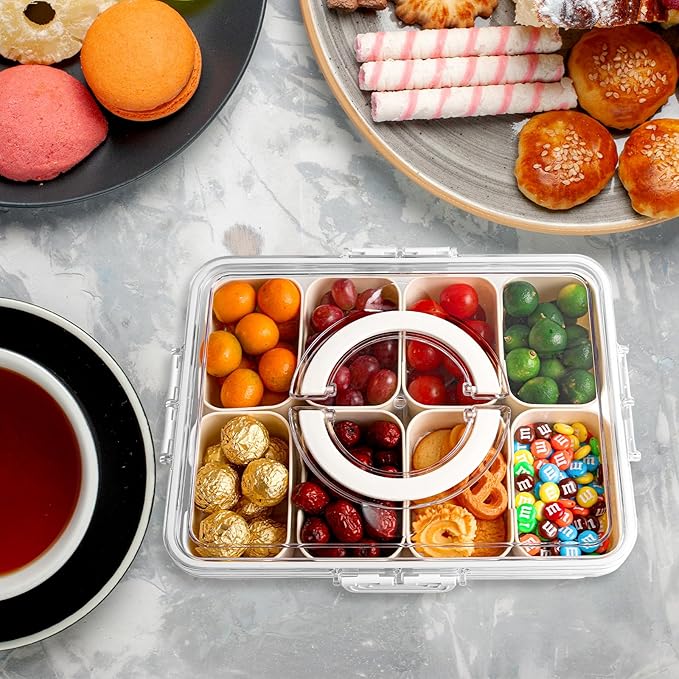 2-Pack Snackle Box Container, Dishwasher Safe Snackle Box with Lid for Candy, Fruit, Cookie, Snack, Divided Serving Tray with Lid and Handle for Entertaining, Party,