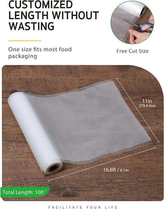 Syntus Vacuum Sealer Bags for Food, 6 Rolls 11" x 16' Commercial Grade Bag Rolls, BPA Free Food Vac Bags for Storage, Meal Prep or Sous Vide