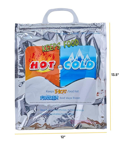 Superio Hot and Cold Insulated Bags for Food Delivery, Grocery Shopping Bags, Food Storage for Hot and Frozen Food for Travel, Disposable Cooler Bag, Reinforced Thermal Lunch Bag (8, 12"x13.5")