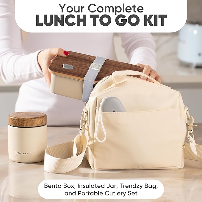 Leak Resistant Stainless Steel Bento Box For Adults|Stainless Steel Lunch Box for Adults |44Oz| BentoBox/Lunchbox| Lunch Container | Microwave Safe (Bottom container) |Bamboo Lid- Vanilla