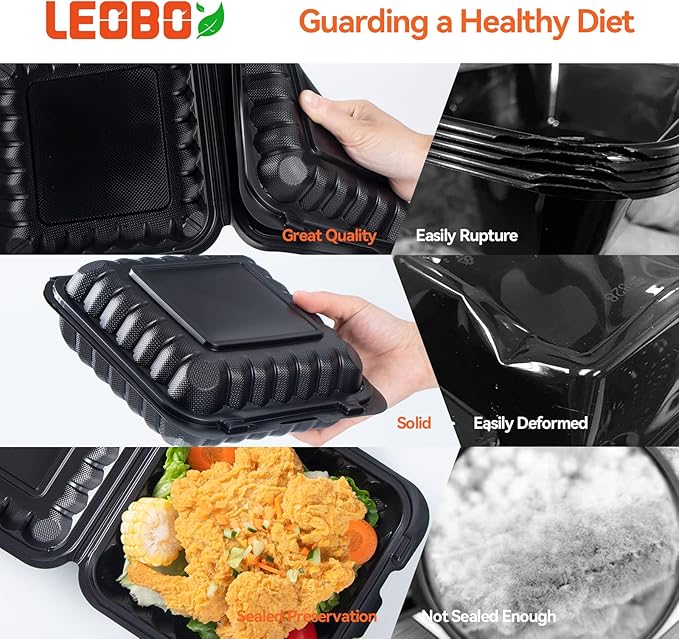 To Go Containers, BPA-Free Plastic Take Out Boxes with Lids 55-Pack 34oz MFPP Reusable Meal Prep Container for Food Storage Takeout, Hinged Clamshell Design for To-Go Lunch Salad Breakfast