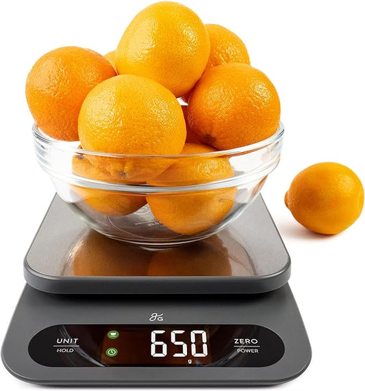 Greater Goods High Capacity Kitchen Scale, A Premium Food Scale, Weighs in Grams and Ounces with 22 Pound Capacity, Hi-Def LCD Screen, and Stainless Steel Platform
