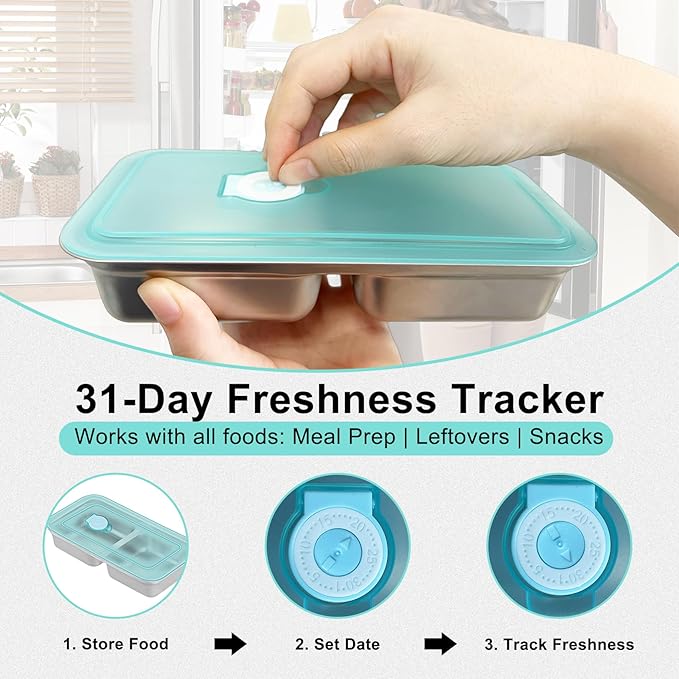 2pcs Grab and Go Snack Containers Stainless Steel,Double Compartment Snack Condiment Containers with Lid,Reusable Food Lunch Meal Container Prep,Leak Proof Bento Box for Travel,Camping,Packs Container