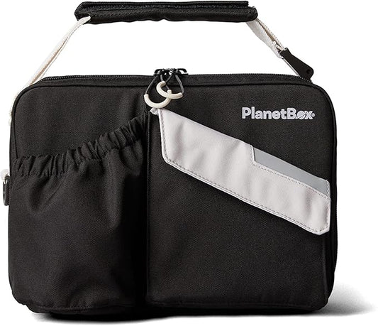 PlanetBox Insulated Lunch Bag Easy to clean and Durable Carry Bag with Pockets for Snacks and Drinks, and adjustable straps Black Currant