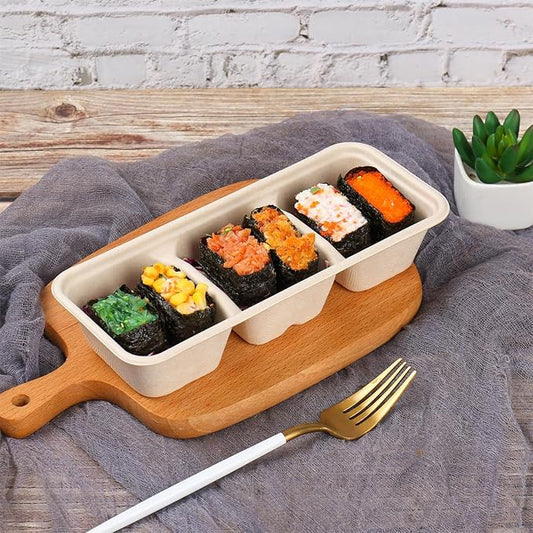 16oz disposable 3 compartments Sugarcane Fibers bowls with lid take away food containers Meal Prep Bowls 25 Pack
