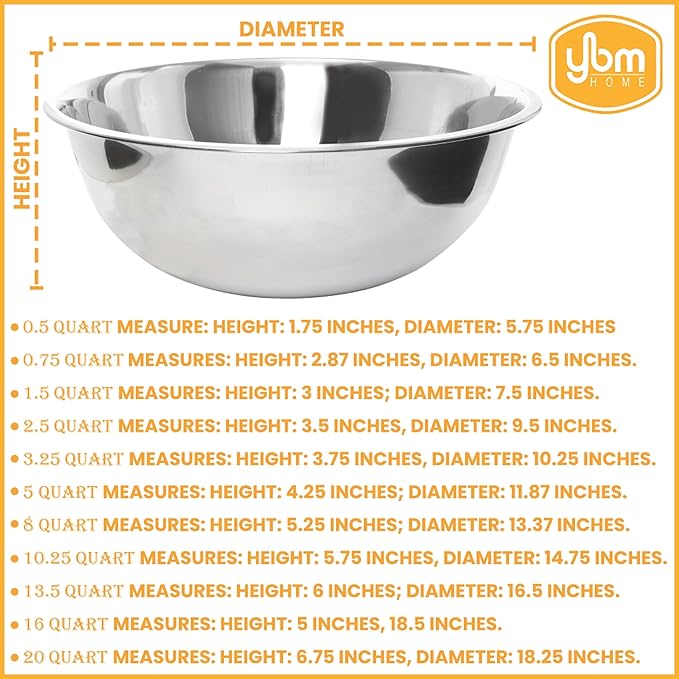 Ybmhome YBM HOME Stainless Steel Mixing Bowl - Premium Polished Mirror Nesting Metal Bowl for Cooking and Serving, Stackable for Convenient Storage-13.5 Quart, 1177, silver