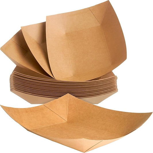 Eco Friendly, USA-Made 3lb Food Holder Trays 250 Pack. Compostable Kraft Paper Container for Diners, Concession Stands or Camping. Best Sturdy 3 Lb Disposable Party Snack Boat for Nachos, Tacos or BBQ