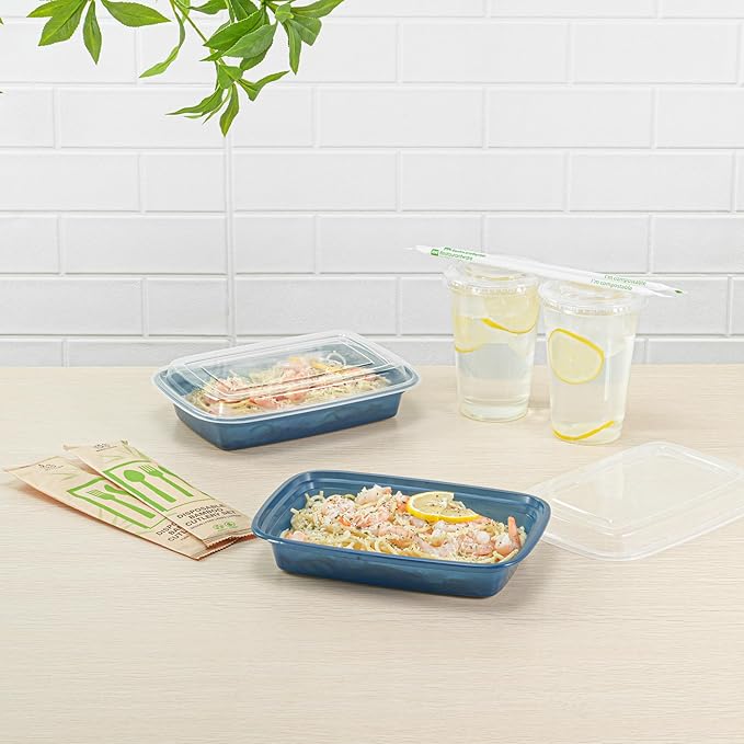 Restaurantware Asporto 28 Ounce Take Out Containers, 100 Food Containers With Lids - Microwavable, Disposable, Midnight Blue Plastic To Go Food Containers, No BPA, For Take Out And Delivery