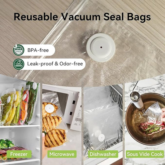 Reusable Vacuum Sealer Freezer Bags for Food Storage and Preservation, 12”x13” L size(15 Packs), Great for Leftover Save, Meal Prep, Sous Vide Cook, Outdoor BBQ. BPA Free, Dishwasher Safe Microwavable