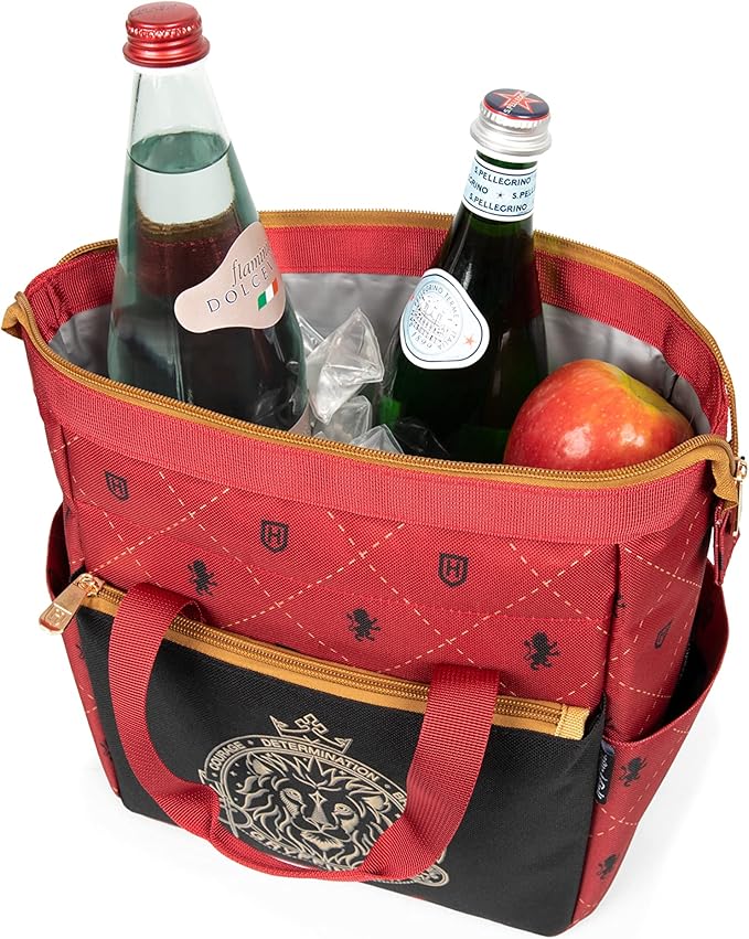 PICNIC TIME Harry Potter Gryffindor On The Go Lunch Cooler, Soft Cooler Lunch Box, Insulated Lunch Bag, (Black with Red Accents)
