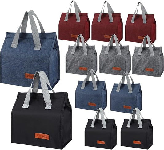 12 Pack Lunch Bags Bulk,Insulated Reusable Lunch Bags with Aluminum for Women Men,Leakproof Tote Large Lunch Box for Office,Work,Beach or Travel,Multicolor