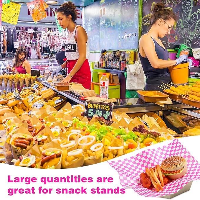 Spakon 1000 Sheets Wax Deli Paper Sheets for Food 12 x 12 Inch Checkered Dry Waxed Deli Basket Liners for Sandwich Wrapping, Food Basket Liners, Picnic party (Hot Pink-white)