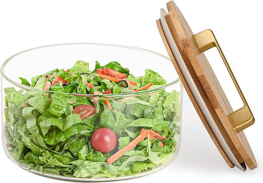 Glass Salad Bowl with Lid, Glass Mixing Bowl with Lid for Salads, Serving Bowls with Lids, Trifle Bowl for Small Family, Keep Food Fresh, Microwave & Dishwasher Safe, Kitchen Must-Have