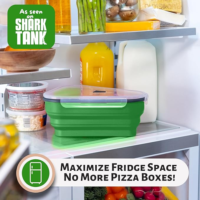 PIZZA PACK The Perfect Reusable Pizza Storage Container with 5 Microwavable Serving Trays - BPA-Free Adjustable Pizza Slice Container to Organize & Save Space, 4 Pack, Green