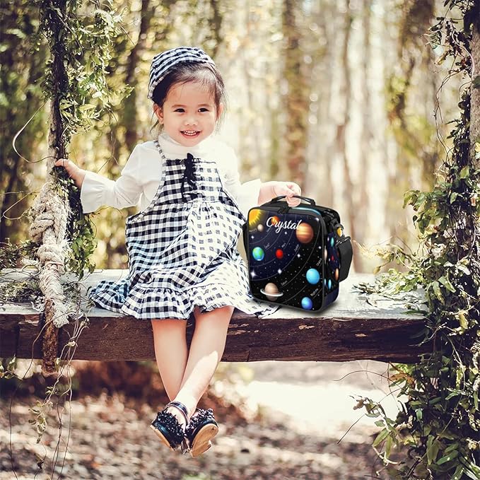 Personalized Lunch Box with Name, Galaxy Planets Custom Lunch Box Customized Insulated Lunch Bag Tote, Cooler Freezable Meal Prep Bag with Shoulder Strap Waterproof Lunch Container for Office Picnic