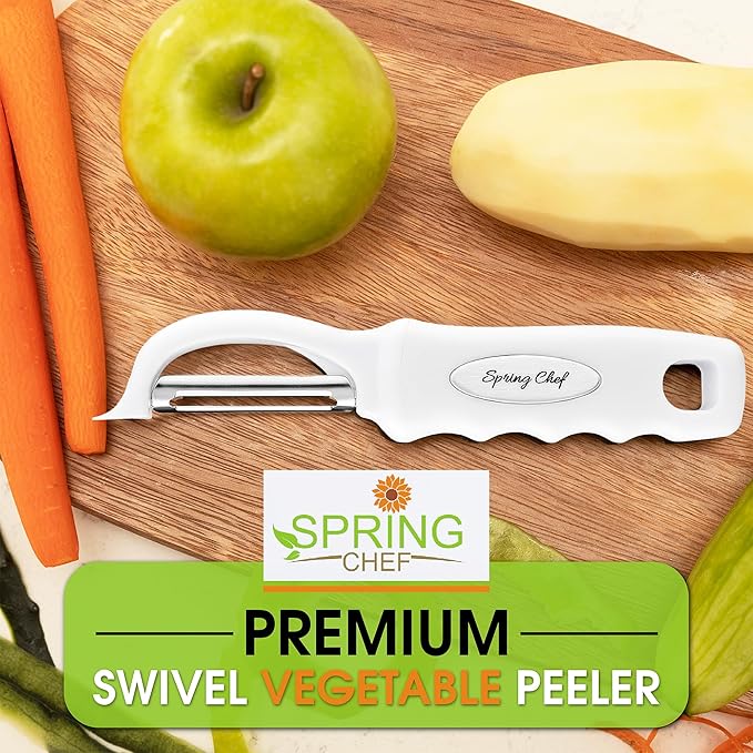 Spring Chef Premium Swivel Vegetable Peeler, White & Stainless Steel Magnetic Measuring Cups, Set of 7, Black - 2 Product Bundle