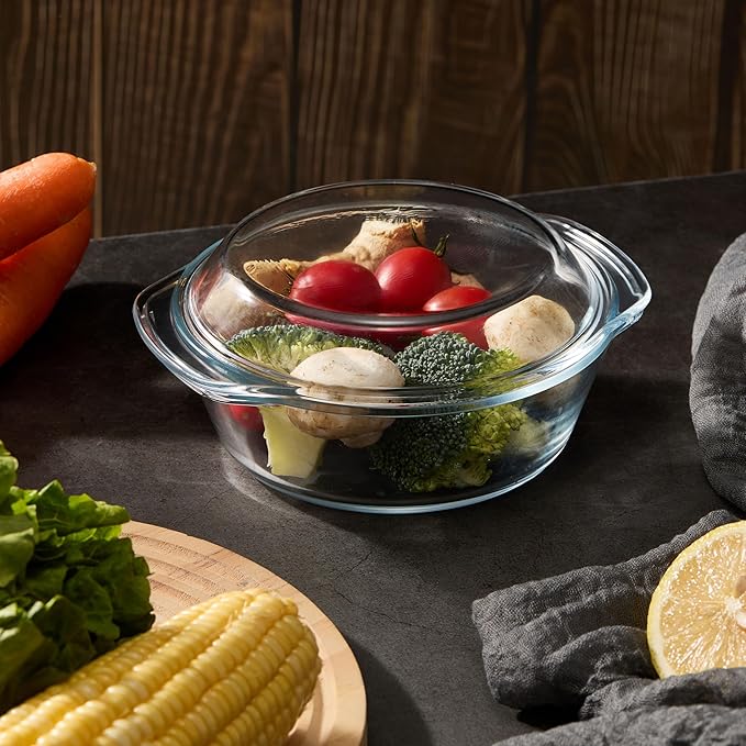 Glass Food Storage Containers with Lids, 5-Piece Nesting Bowl Set, Microwave Safe Bakeware Serving, Cooking, Microwave and Dishwasher Safe Bakeware-0.7L+1L+1.5L+2L+2.5L
