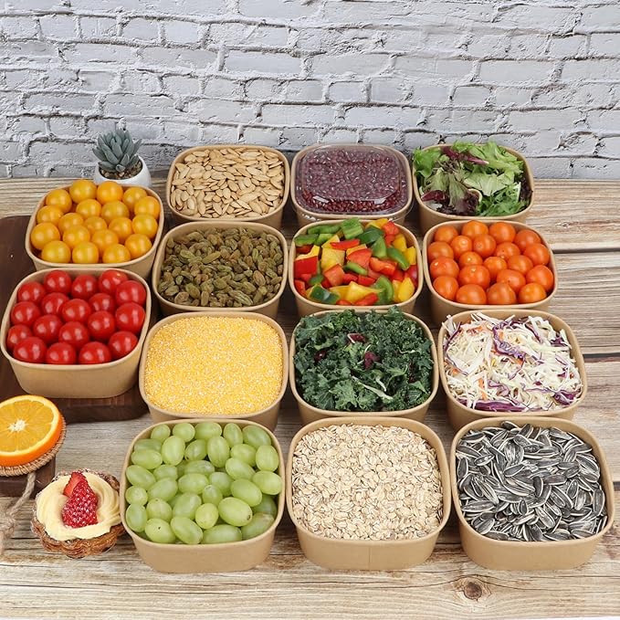 17 oz Disposable Kraft paper bowls with lids,Food containers Soup Bowls Party Supplies Treat Bowls 50 Pack