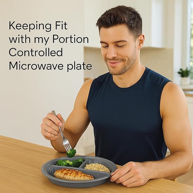 Dependable Industries inc. Essentials 3-Pack Divided Microwave Plates with Vented Lids – 8.75” x 8.75” – Meal Prep & Portion Control, BPA-Free, Stackable Food Storage, Freezer & Dishwasher Safe