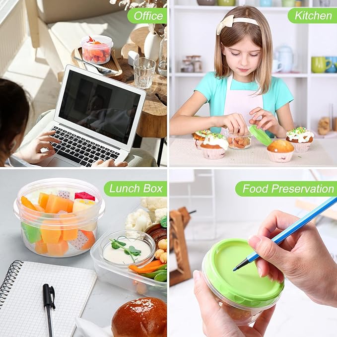 Sieral 36 Pack 8 oz/ 250 ml Freezer Containers with Lids Plastic Twist Top Deli Jars Reusable Freezer Storage Containers for Food Round Wide Mouth Lunch Snacks(Green)