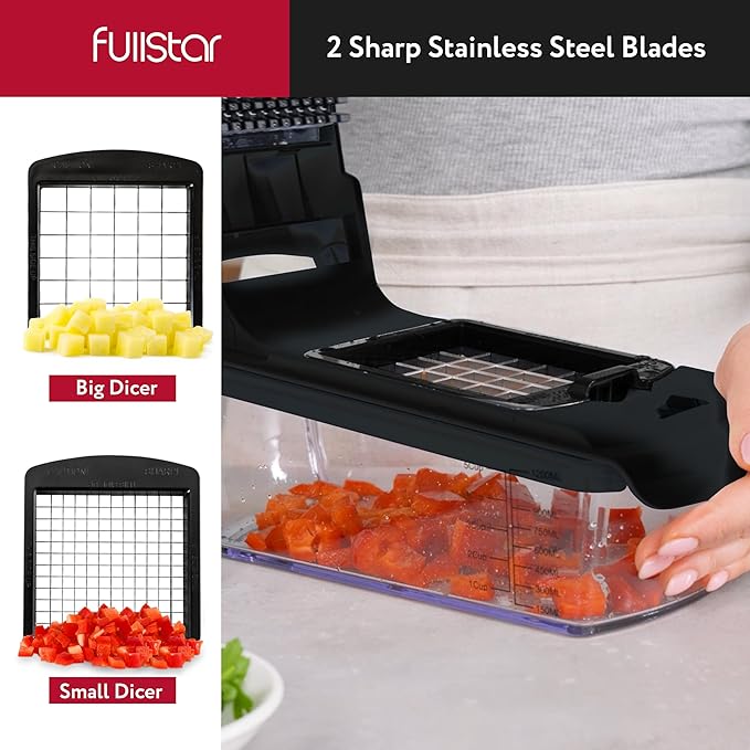 Fullstar Vegetable Chopper and Spiralizer - Food Chopper with Container, Fruit Slicer, Kitchen Gadgets & Accessories, Home Essentials (8 in 1, Black)