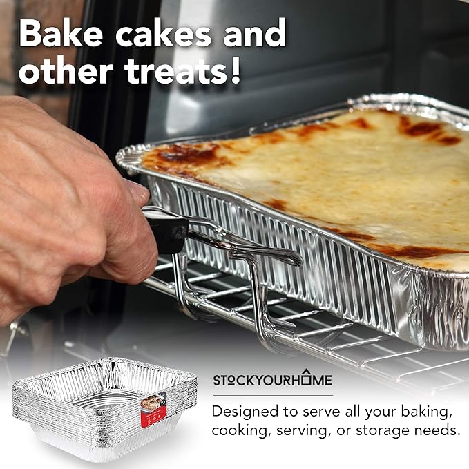 Stock Your Home 9x13 Aluminum Pans (20 Pack) - Disposable & Recyclable Foil Tray- Half Size Steam Table Deep Pans - Tin Foil Pans for Cooking, Heating, Storing, Prepping Food, BBQ, Grilling, Catering