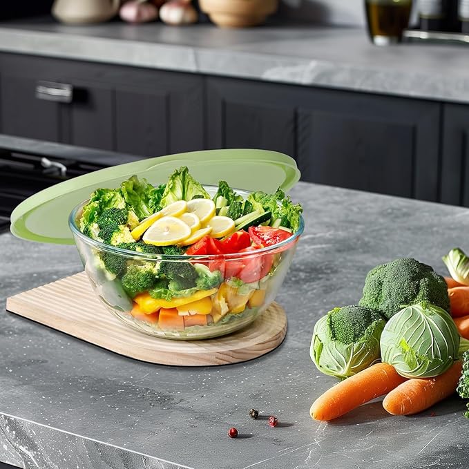 4.7 Quart Glass Mixing Bowls Large Glass Bowl with Lid Clear Salad Bowl for Cooking Baking Prepping Dishwasher Freezer, Microwave, Oven Safe