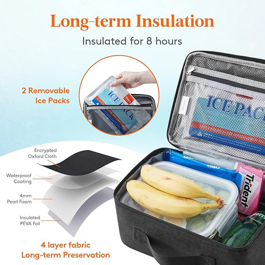 Lifewit Freezable Lunch Box, Insulated Reusable Lunch Bag with 2 Ice Packs, Mini Cooler Snack Bag for Bento Box for Salad, Sandwich, Snacks fo Men Women for Work, Black 5L