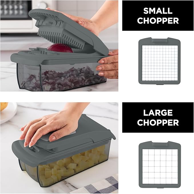 Cook with Color Vegetable Chopper - Multifunctional 11 in 1 Vegetable Chopper with Container - Food Chopper to Dice, Chop, Slice, Julienne and Spiralize, Charcoal