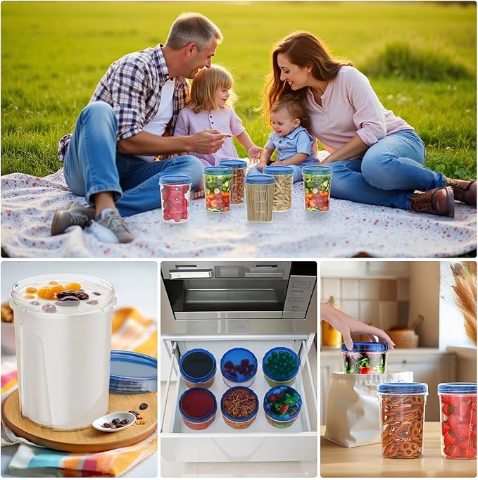 6 Pack-32 OZ Freezer Storage Containers, Round Plastic Containers with Twist Top Lids, BPA Free Food Storage Containers, Leakproof Meal Prep Containers Microwave/Dishwasher Safe