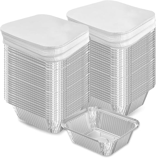 100 Pack 1 lb Disposable Aluminum Foil Pans Meal Prep Take Out Food Containers with Paper Lids for Catering, Baking, Roasting Food, Freezer Safe