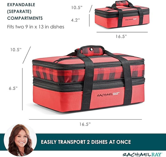 Rachael Ray Expandable Insulated Casserole Carrier for Hot or Cold Food, Thermal Lasagna Lugger Tote for Potluck, Parties, Picnic, and Cookouts, Fits 9" x 13" Baking Dish