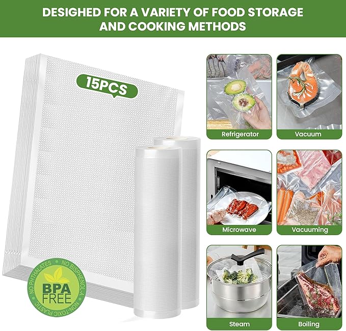 Bio-th Food Vacuum Sealer Machine – Fast & Compact Multi-Functional Vacuum Sealer for Food Storage – Dry & Wet Modes – Includes 15pcs Large Bags (25x30cm) + 6 Rolls – Food Saver Vacuum Sealer Machine
