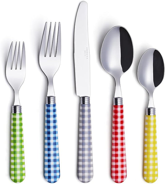 ANNOVA Silverware Set 20 Pcs Stainless Steel Cutlerty Color Handle Flatware -4xDinner Knife;4xDinner Fork;4xSalad Fork;4xDinner Spoon;4xDessert Spoon (Mix Color/Gingham Checkered Pattern)