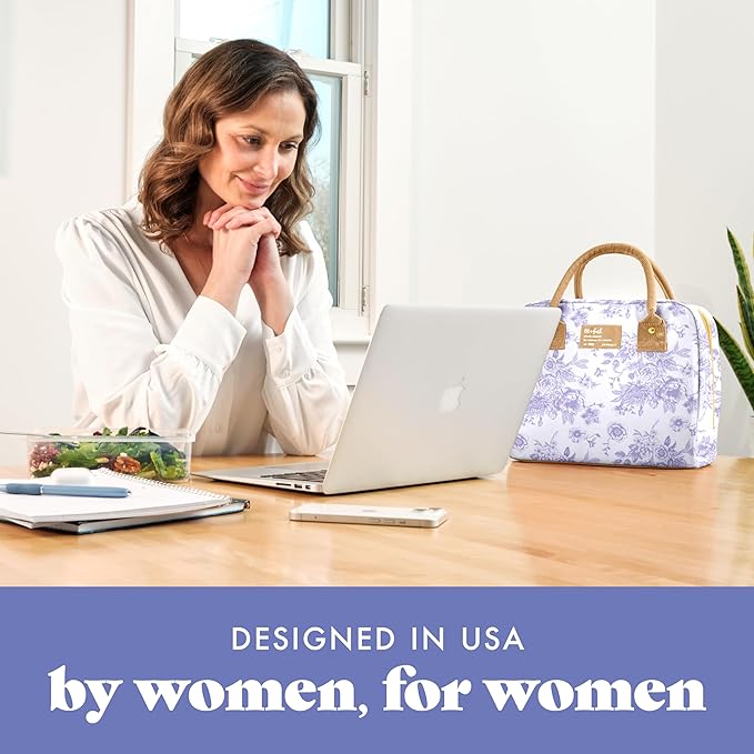 Fit & Fresh Lunch Bag For Women, Insulated Womens Lunch Bag For Work, Leak Resistant & Stain-Resistant Large Lunch Box For Women With Containers, Zipper Closure Bloomington Bag, Lavender Toile